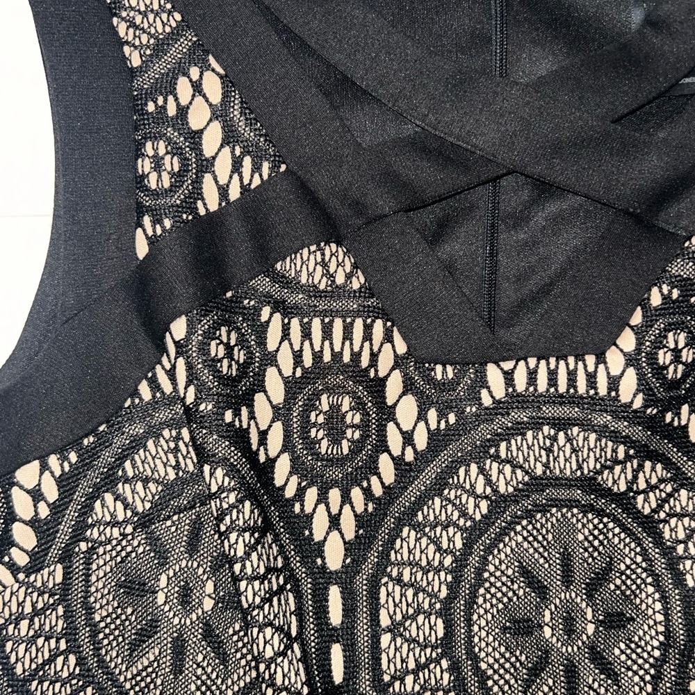 Enfocus Studio Women Dress Size 4 Black Beige Lace Sheath Women Sleeveless